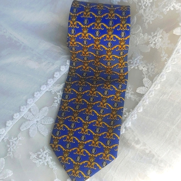 Gianni Versace Men's 100% Silk Tie in Blue and Gold - Picture 5 of 12